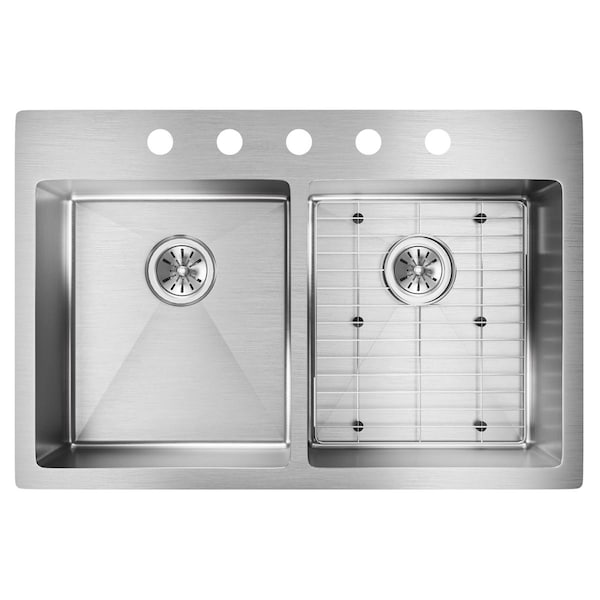 Elkay Crosstown 33"x22"x9", Equal 2-Bowl Dual Mount Sink Kit SS